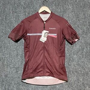 Santic Mens M Cycling Jersey Short Sleeve Burgundy Full Zip Bike Shirt WM0CT081J